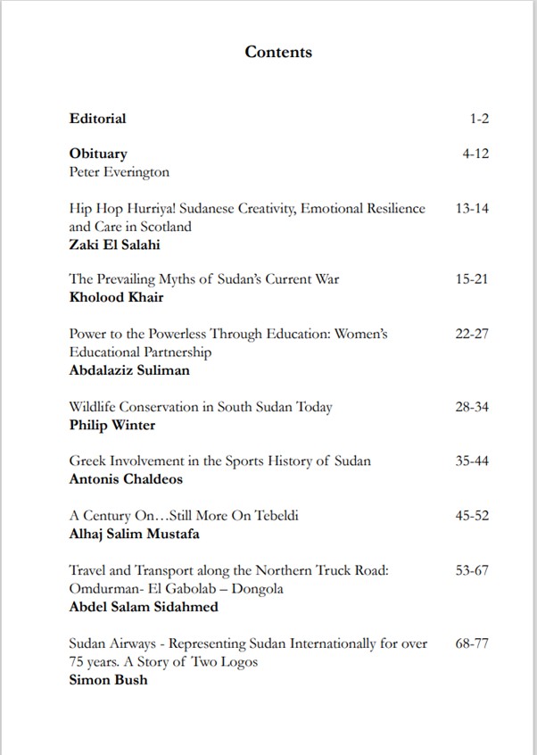 Table of contents of #72 Sudan Studies - part 1